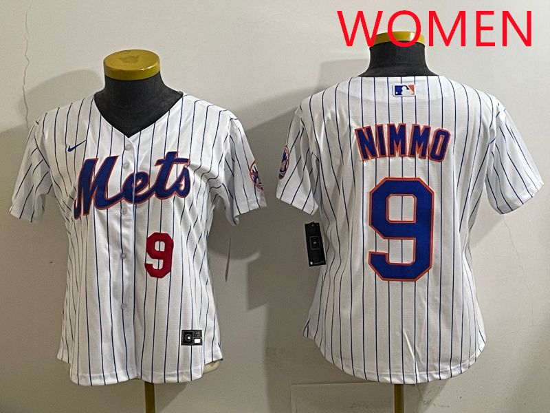 Women 2025 New York Mets #9 Nimmo White Stripe Game Nike MLB Jersey style 2->youth mlb jersey->Youth Jersey